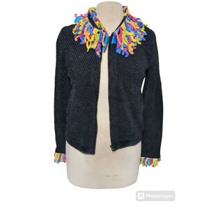Small Berek by Takako Sakon black rainbow fringe women's cardigan sweater #14